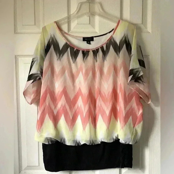 AB Studio womens short sleeve batwing pink multicolor striped blouse, size XL - Picture 10 of 11